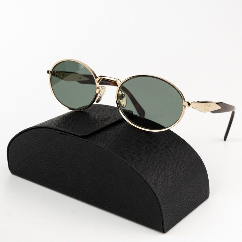 NEW Prada PR65ZS ZVN70L Pale Gold Dark Green Oval Metal Unisex Sunglasses - Picture 3 of 13